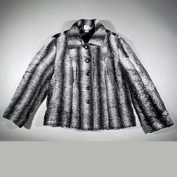 Chico's Black/Gray Vertical Stripe "Fuzzy" Texture Jacket/Coat Size 2 US Size 12 - Picture 1 of 12